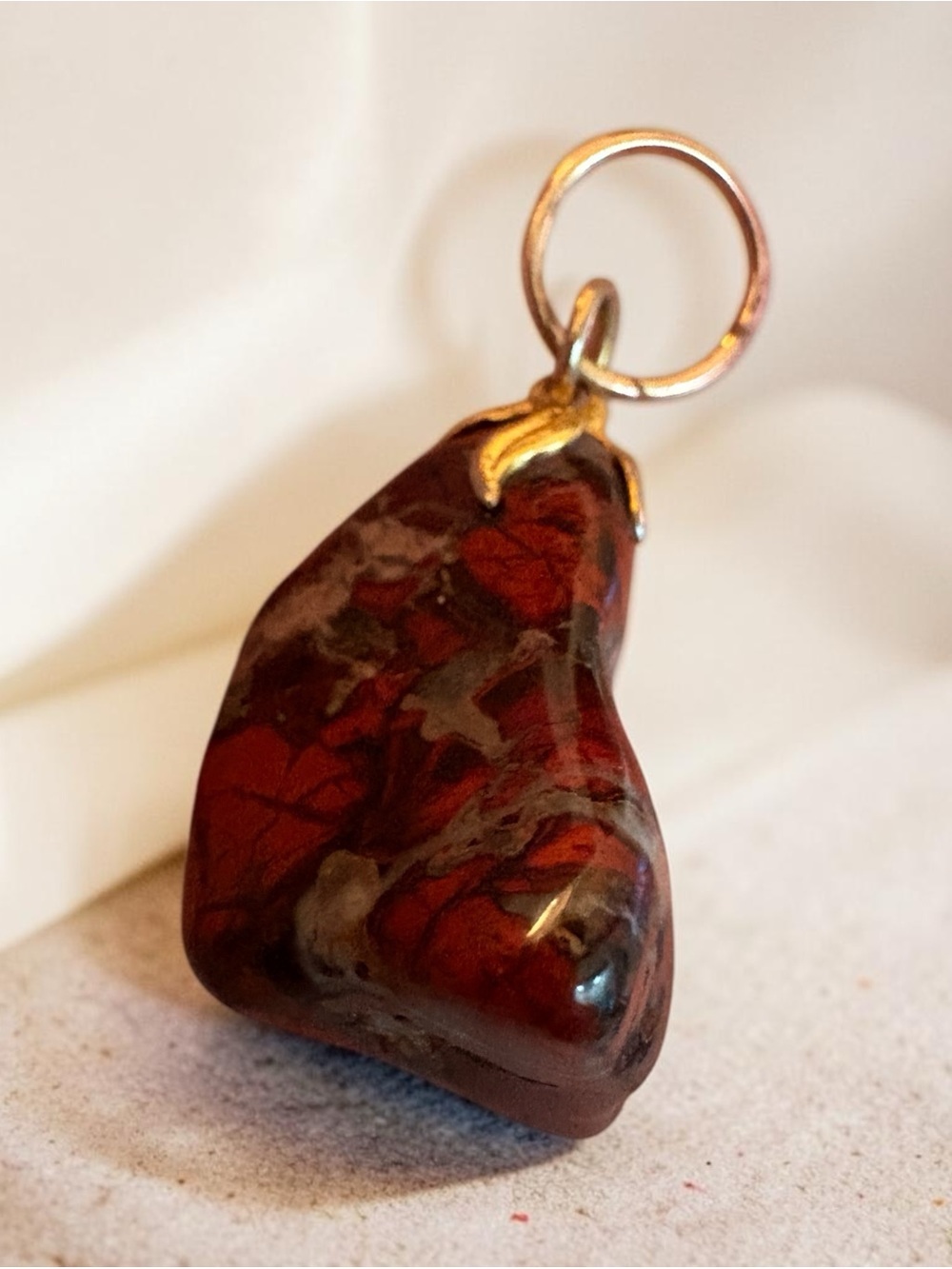 Polished Red Brecciated Jasper Pendant Charm